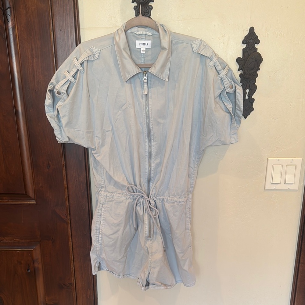 Pistols Light Gray/Blue Zip-Up Romper